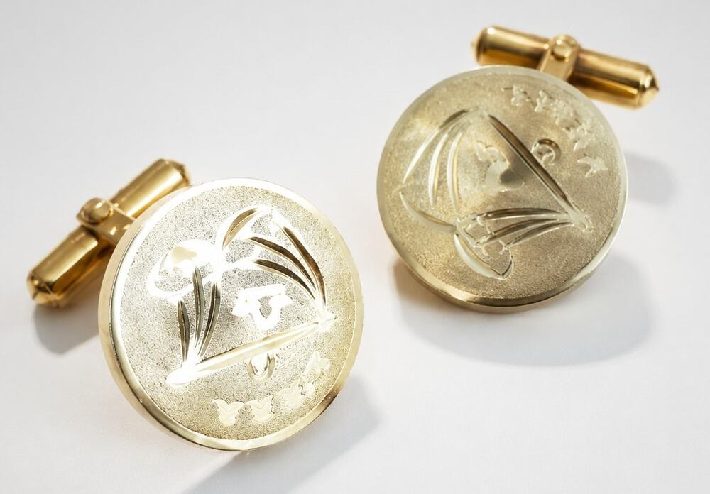 Vintage Destino Libra Zodiac Cufflinks 1970s Gold Tone Designer Signed‎ .75" cl-